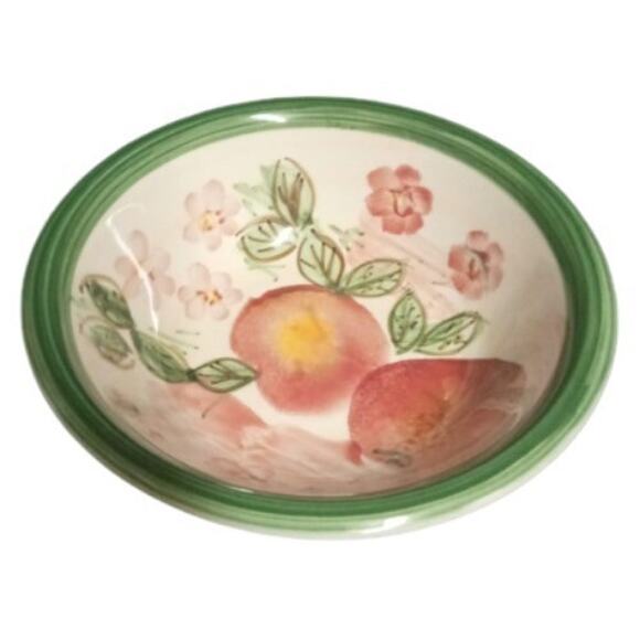 Gibson PEACH DUO 2-Cereal Bowls 7 ½”D Orange Red Fruit Pink Flowers Soup Cup - Picture 1 of 7